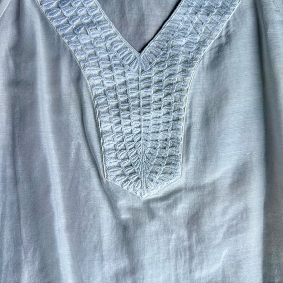 Kenneth Cole White Linen-Blend Lace-trimmed V-Neck Cap Sleeve Blouse - Picture 3 of 11